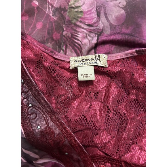 One World Y2k Fairy Top Women's Sz L Embellished Embroidered V-Neck Boho Tie Dye - Picture 5 of 5